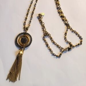 Lucky Brand gold and silver tone mixed metal long boho necklace 32" total length
